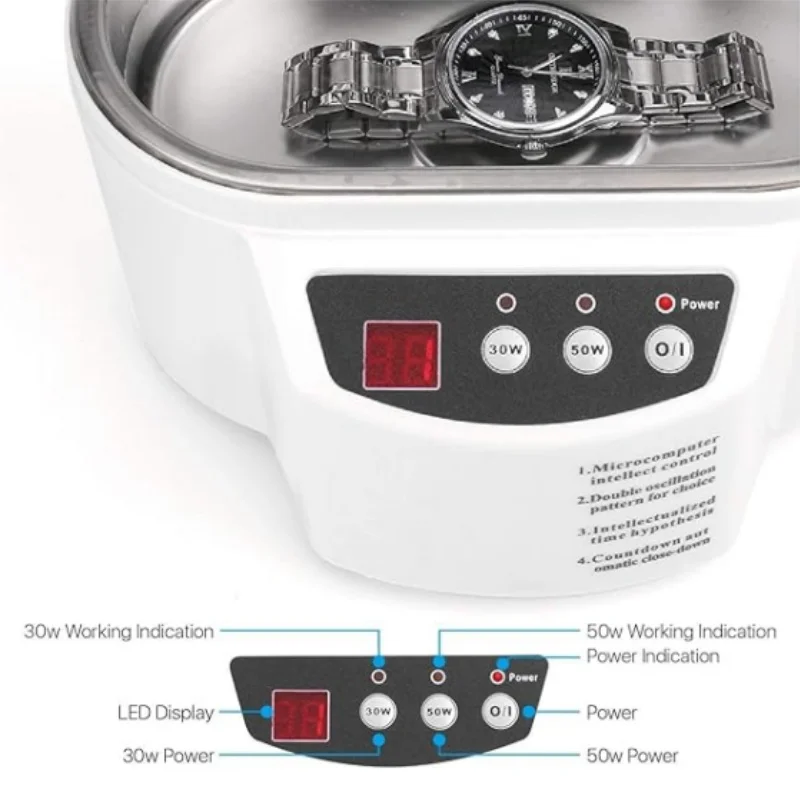 600ML Digital Ultrasonic Cleaner Bath with 2 Timing Modes Professional Cleaning Machine for Jewelry Glasses Watch Circuit Board