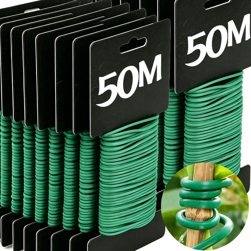 50/10M Green Garden Wire Reusable Plants Soft Wire Home Garden Flexible Tie Green Plant Floral Trees Vegetable Support Tools