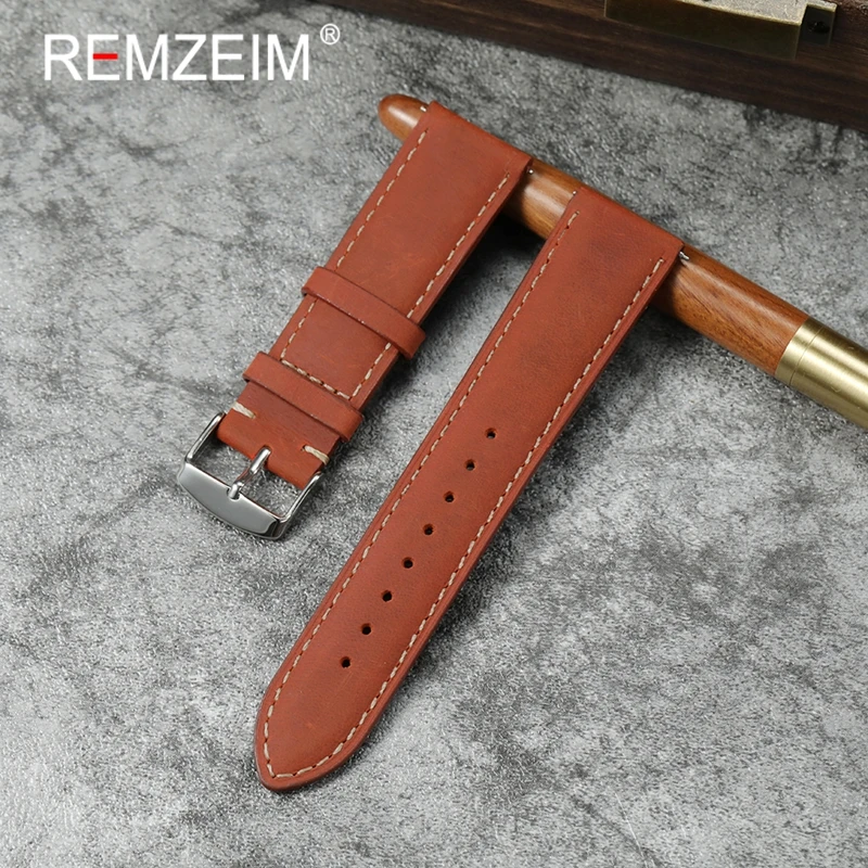 

Retro Crazy Horse Leather Watchbands 16mm 18mm 20mm 22mm Band Quick Release Smartwatch Strap Men's Business Watch Accessories