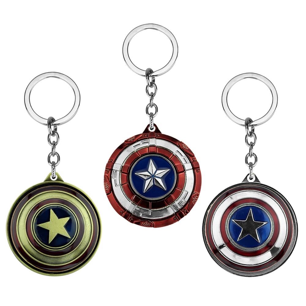 Marvel Avengers Captain America Shield Keychain Fun Rotate Relieve Anxiety Toy Keyring  Car Bag Key Holder