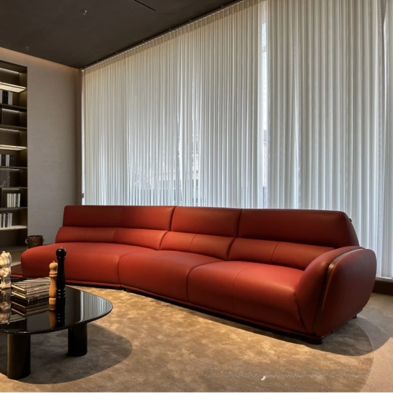 Leather sofa Italian corner first layer cowhide living room large apartment modern simple North American black walnut