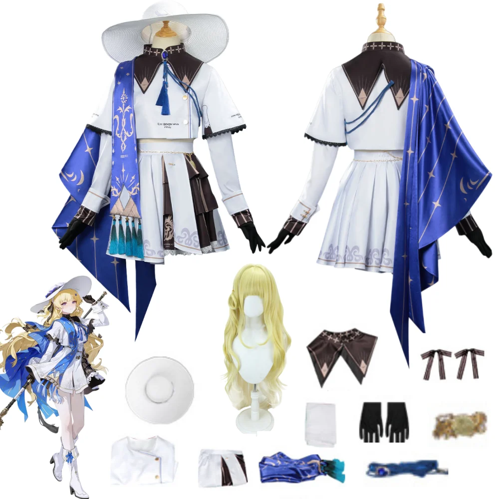 

Game Wuthering Waves Phoebe Cosplay Costume Full Set With Hat Wig Outfit Phoebe Cosplay White Dress Role Play Suit