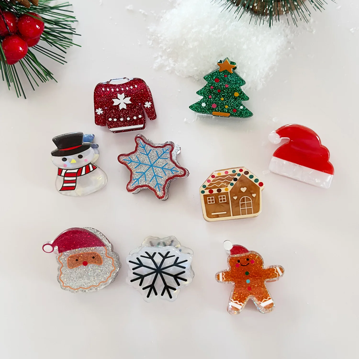 Christmas Hair Clips Mini Claw Gingerbread Man Santa Snowman Tree Side Bangs Baby Hair Grips Festive Decor