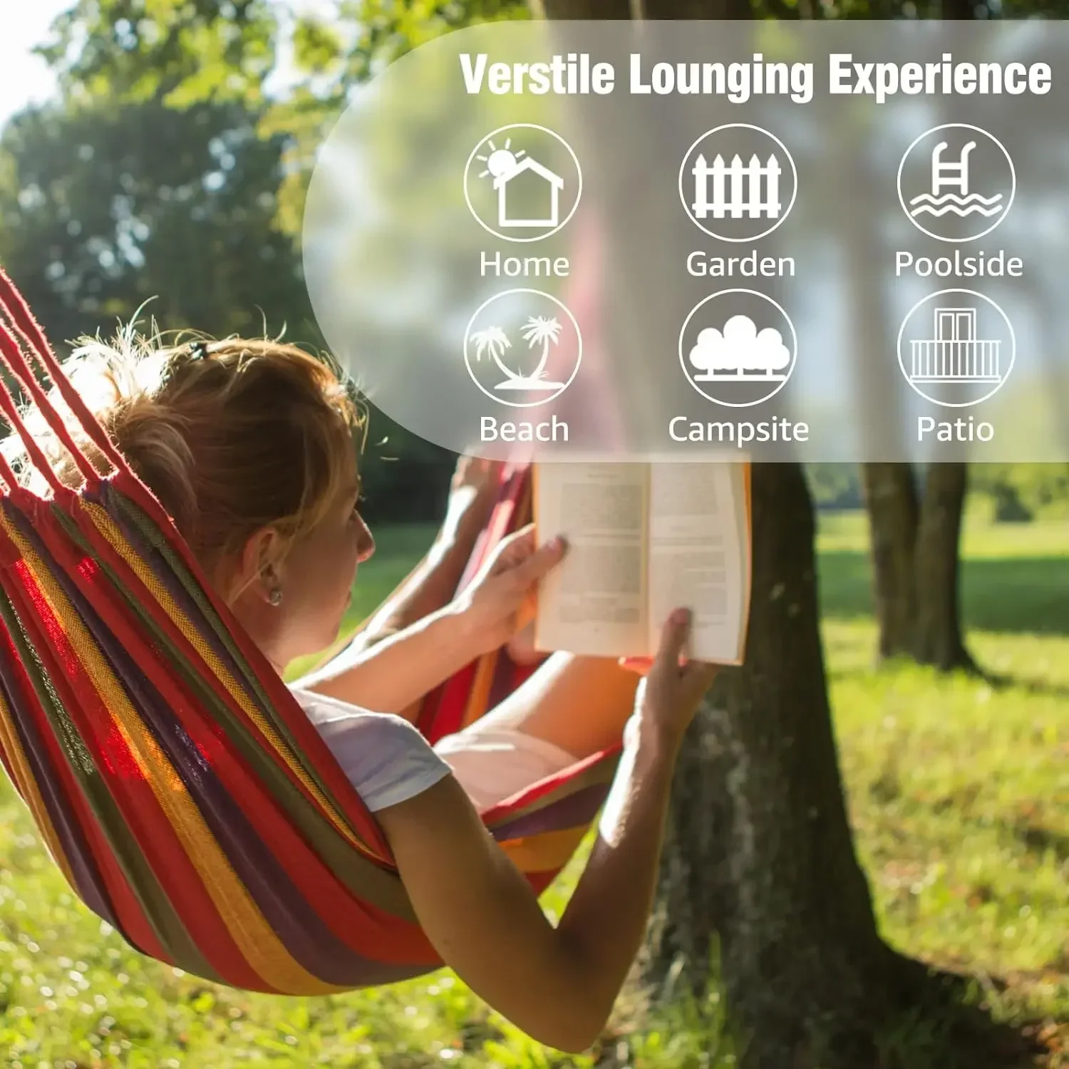 Comfortable canvas hammock chair durable indoor/outdoor swing seat for garden, patio, camping, home leisure image 3