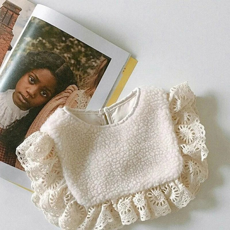 

J15U Baby Girls Lace Princess Bibs Solid Color Infants Winter Thicken Vest Toddlers Kids Clothes Accessiories