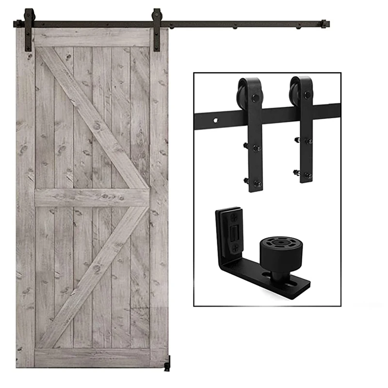 CCJH Barn Silent Moving Door, Flat Head 7.5 Foot Sliding Rail Single Door, with Pulley Swing Stop Hardware Accessories