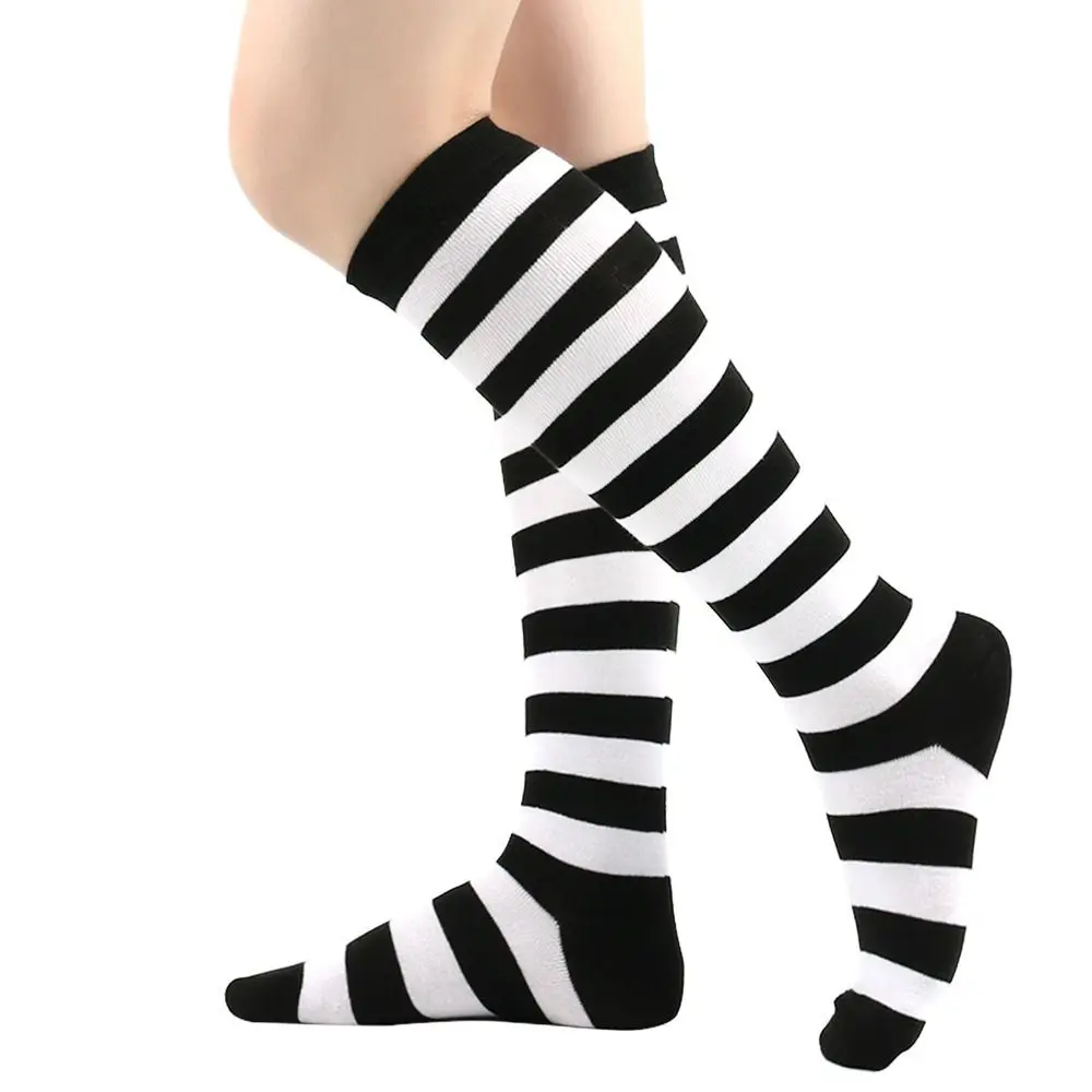 الإكسسوارات 9 ألوان مخطط جورب أسود أبيض وردي دافئ العجل جورب الركبة عالية مخطط جورب النساء السيدات