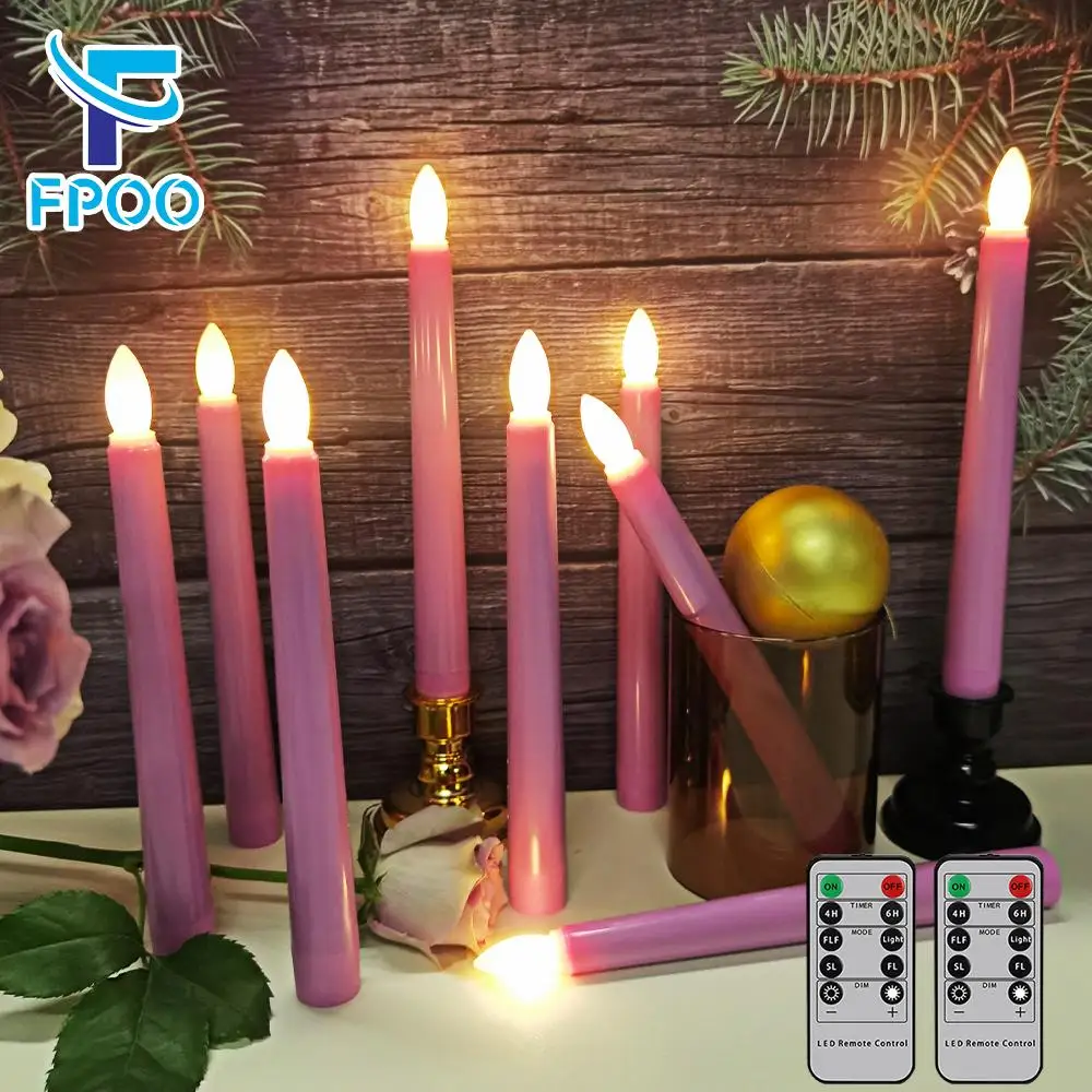 20cm LED Taper Candles Timer Remote & 3D Flickering Flames Battery Operated Fake Candle Pink Wedding Home Decoration Long Candle