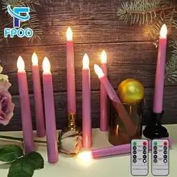 LED Taper Candles com temporizador remoto e chamas cintilantes 3D, vela falsa operada por bateria, rosa, casamento, decoração de casa, 20cm