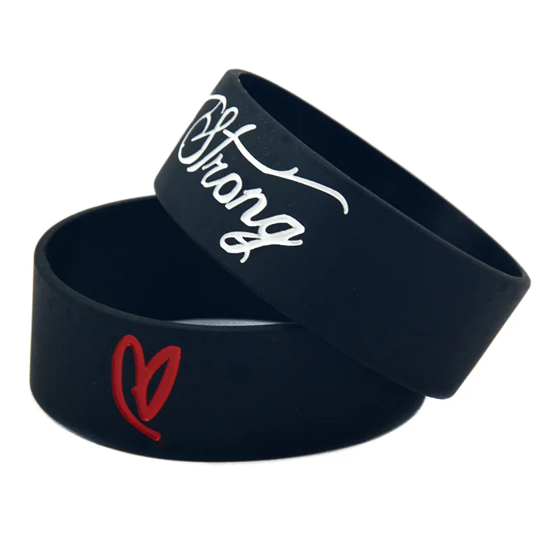 1 PC Stay Strong Rubber Wristband One Inch Wide Bangle Motivational Silicone Bracelets Black