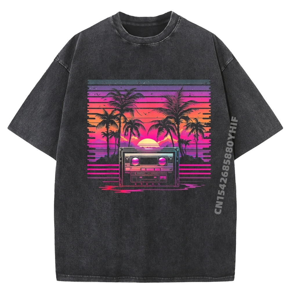 

Female Printed Tshirt Synthwave T-shirts Women Casual Tops Tees Printed Tee-Shirts Retro Washed Clothes