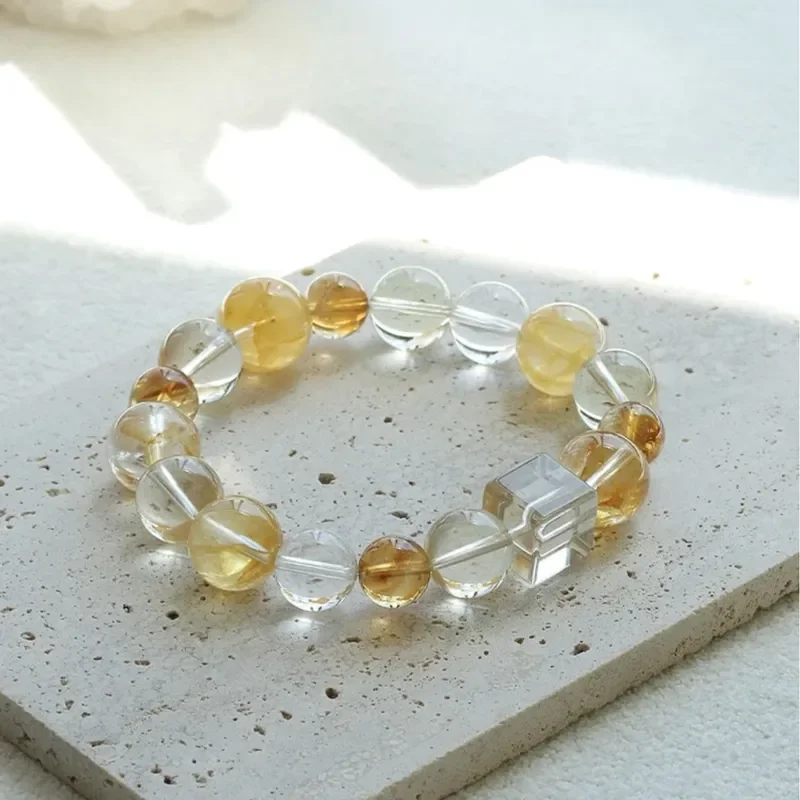 Live stream popular natural citrine yellow tower crystal white crystal bracelet high-end sense lucky transfer bracelet design