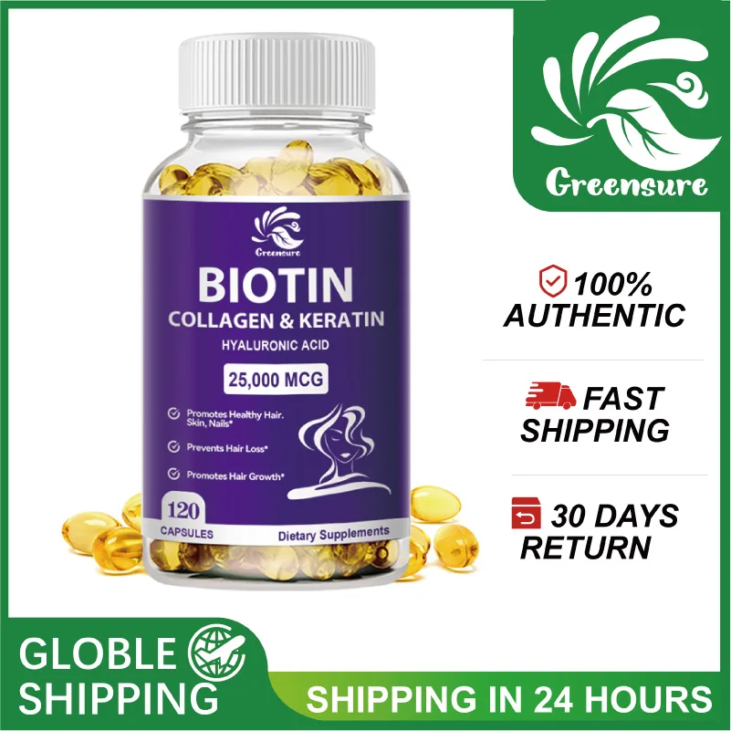 

Greensure 60/120Pcs Biotin Collagen & Keratin Capsules - Vitamins for Hair Growth Support - Supplement for Women, Men