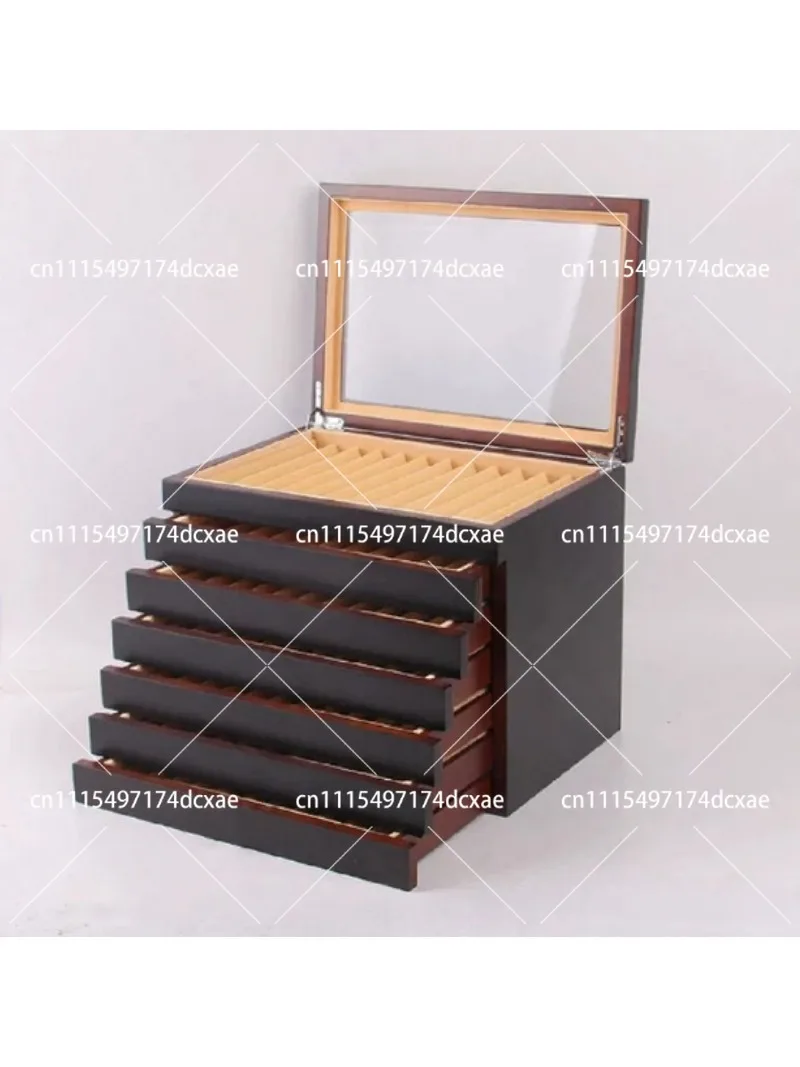 78 Slots Wooden Pen Display Case with Glass Window, Burgundy/Black Fountain Pen Organizer Box for Collector Storage
