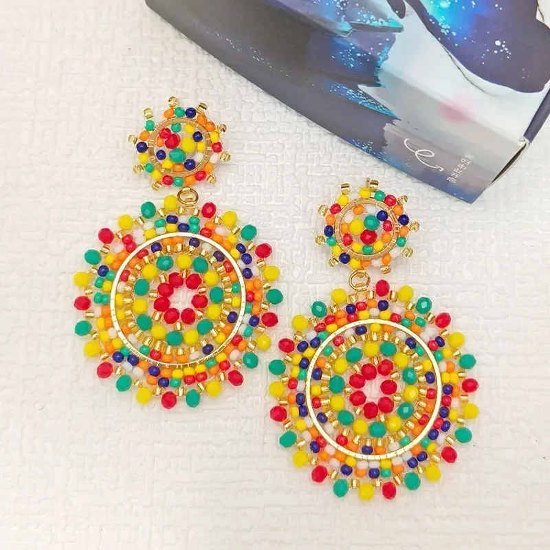 

2025 Handmade Beaded Earrings Colour Mixture Originality Crystal Roundness Hand Knitting Bohemia Female Bead Earring For Women