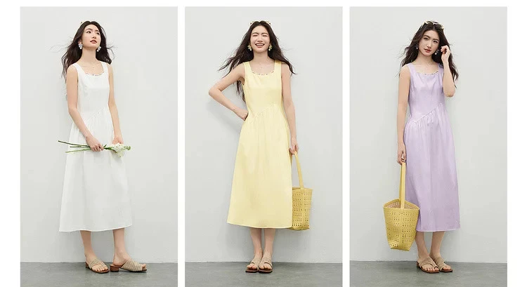 SENTUBILA Damen Ärmelloses Midikleid 2026 Sommer Elegantes Minimalistisches Ausgeschnittenes Perlenbesetztes Kleid mit Quadratischem Ausschnitt und Plissee-A-Linie 162LP6225 – Detail 7