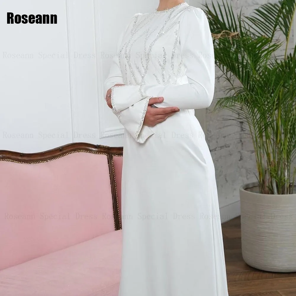 Muslim 2024 New Design A-line O-Neck Wedding Dresses Applique Paillette Floor Length Bride Dress Brush Train robe de mariée