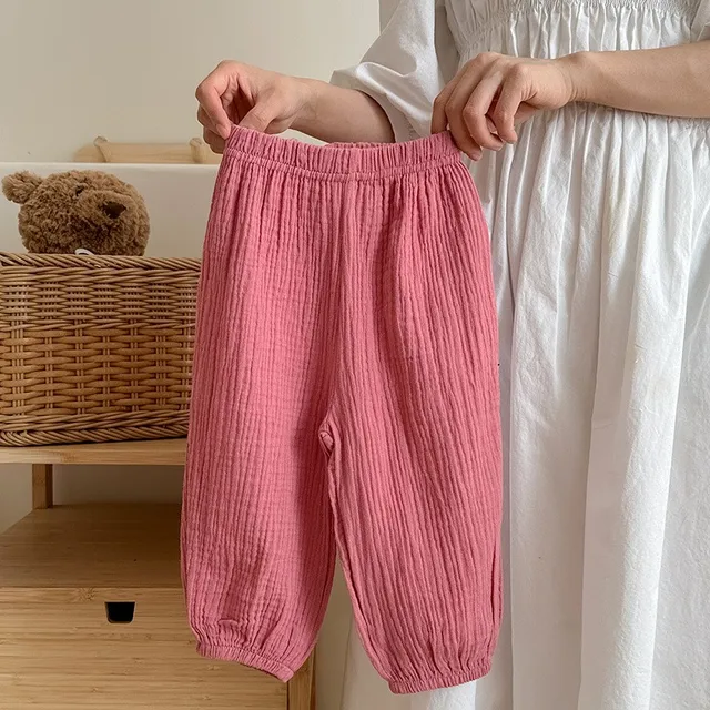 Solid Color Simple Children's Pants Summer Clothing Thin Loose Kids Anti-mosquito Pants Baby Girls Bloomers Casual Trousers 5