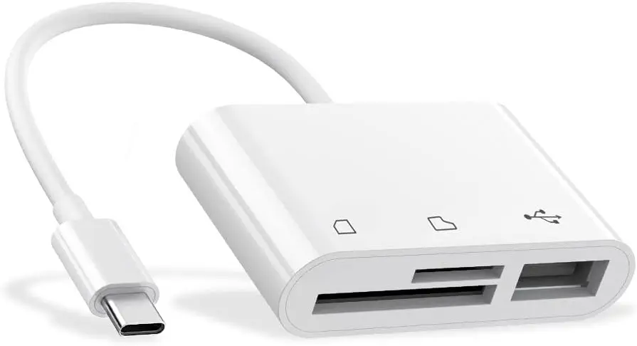 

USB C to SD/TF Card Reader, 3-in-1 Adapter for iPhone 15/16/17 Pro Max, iPad Pro, MacBook, Galaxy S10/S9
