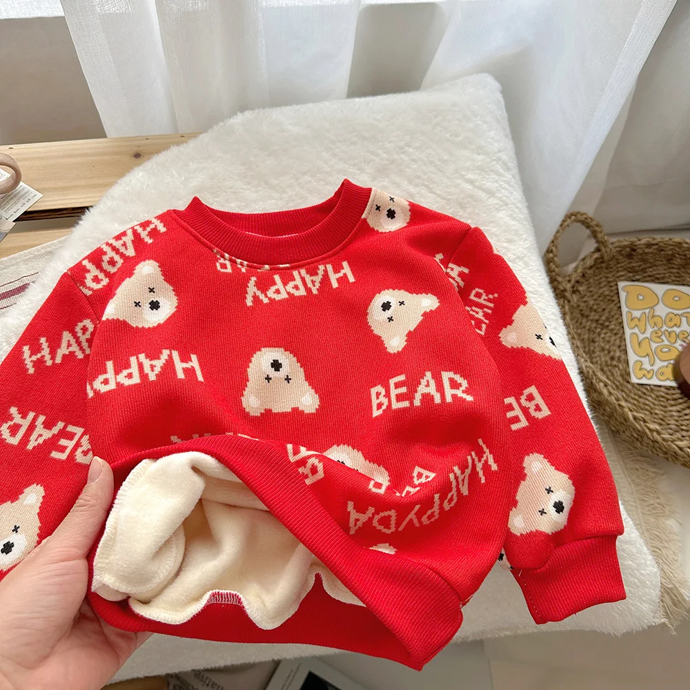 سترة أطفال قطيفة بأكمام طويلة ، طفل صغير دافئ كاجوال ، خريف ، خروج شتوي ، رقبة طاقم طفلة ، سميك سميك محبوك