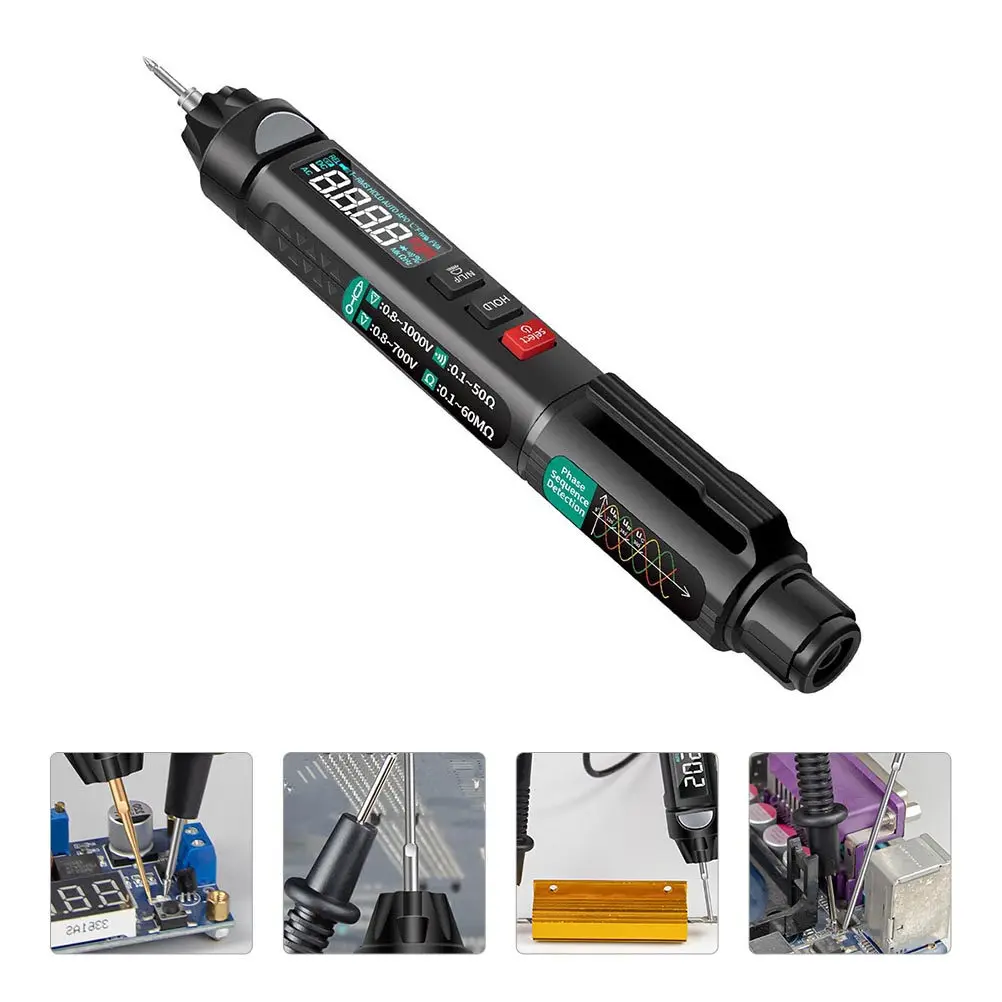 

Цифровой тестер напряжения 12В-1000В с автоматическим определением уровня (высокое, среднее, низкое), бесконтактным измерением и функцией сигнализации