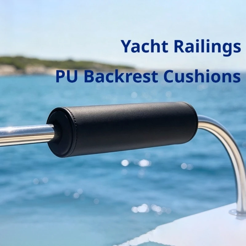 Marine Rail Backrest Pad, Black PU Sleeve for Round Boat Rails with Padded Contact Layer and Stitched End Seams for Boat