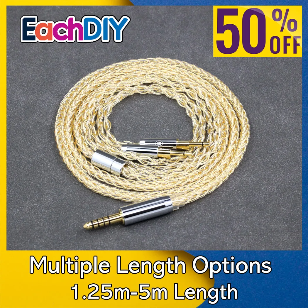 

8 Core 99% 7n Pure Silver 24k Gold Plated Dual 2.5MM Earphone Headphone Cable For Sennheiser HD700 LN008424