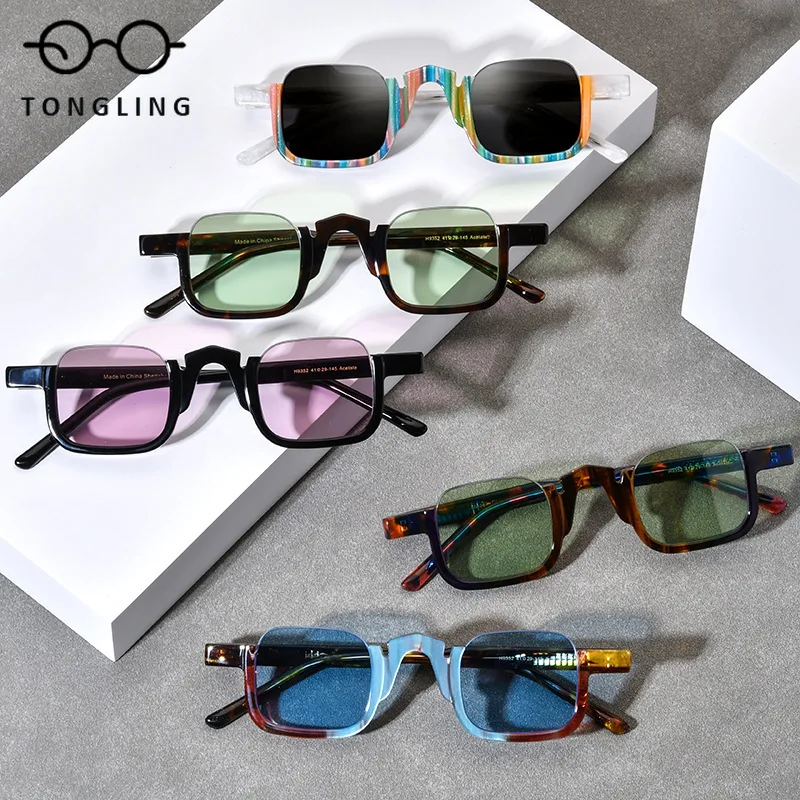 Color Block Acetate Multicolor Square Sunglasses Nylon SemiRimmed Driving Shades Stylish UV Protection Eyewear for Men Women