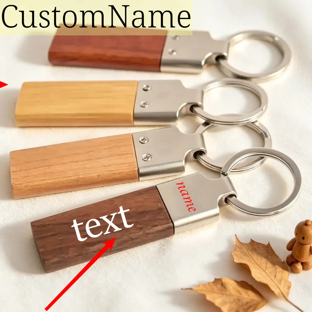 Personalisierter Lasergravierter Holz-Schlüsselanhänger mit Logo und Namen, Walnuss-Schlüsselring für Männer und Frauen, Individueller Schlüsselanhänger für Auto, Taschen und Geschenke – Detail 1
