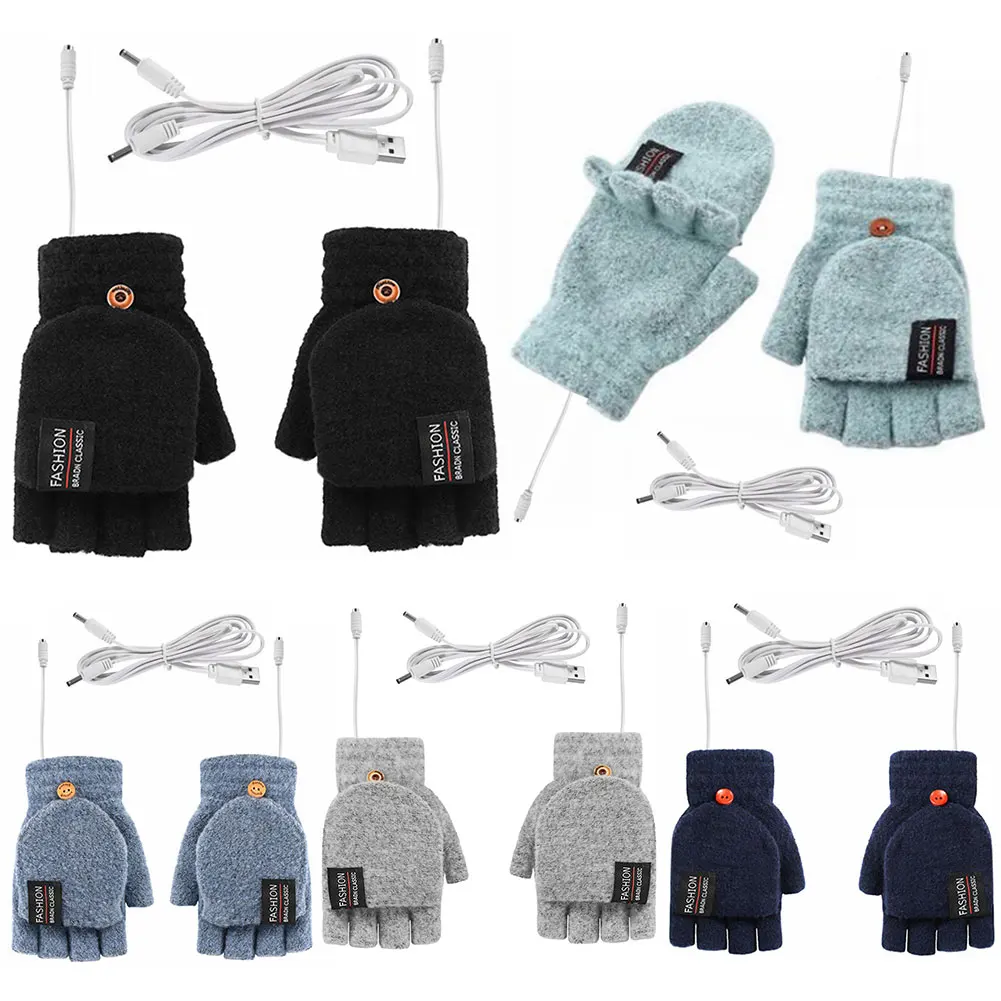USB Electric Heated Gloves Adjustable Temperature Rechargable Mittens Washable Full Half Finger Warmer Touchscreen Winter Warmer
