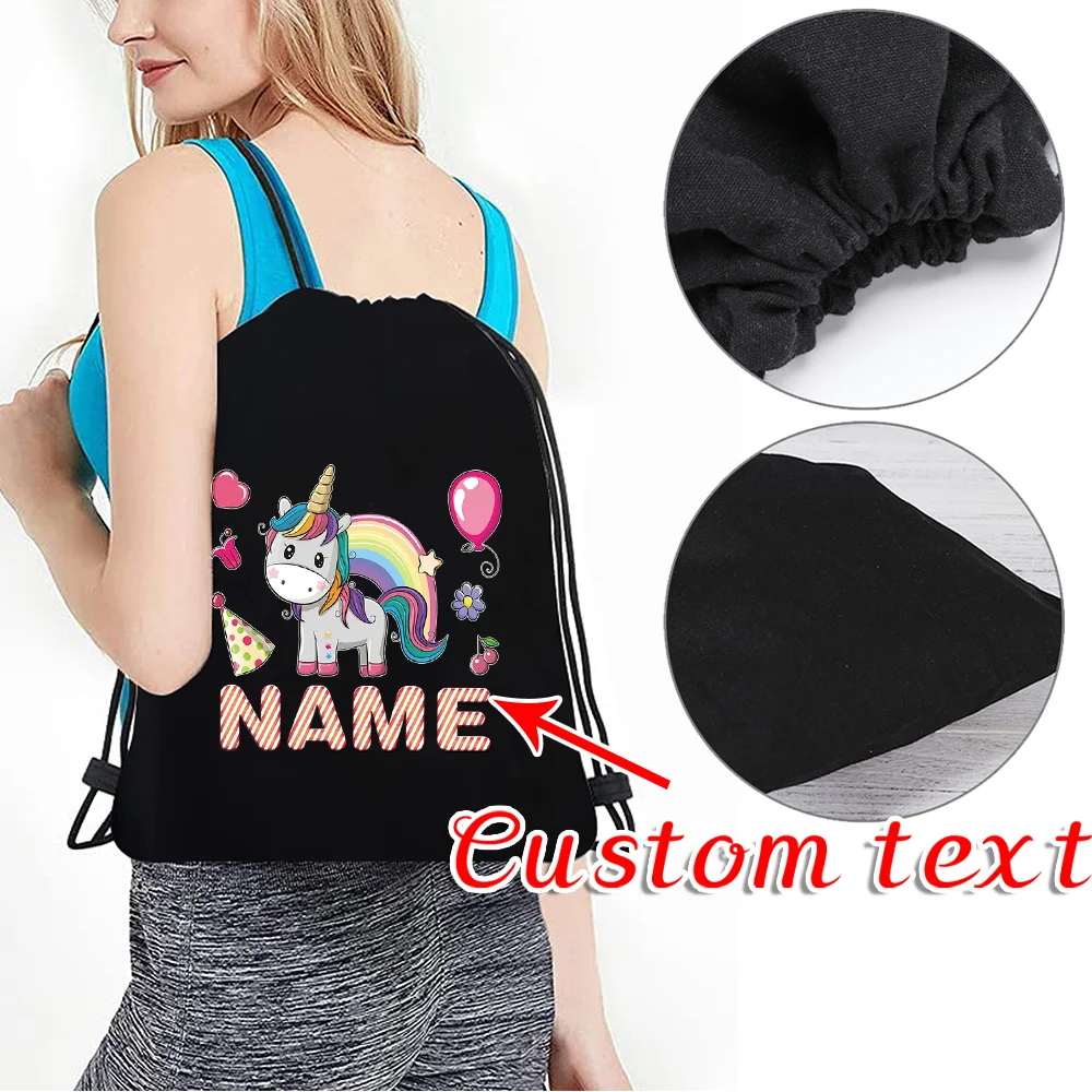 Personalisierte Anpassung Name Kordelzug Rucksack Sporttasche Casual Rucksack Canvas Rucksack Modisches Muster