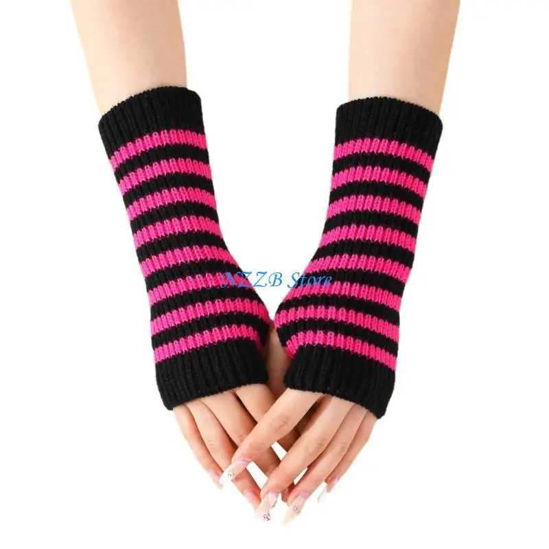 T21F 2pack قفازات مخططة غير رسمية قفازات حماية للطقس البارد قفازات شبابية عصرية للأنشطة الخارجية #2