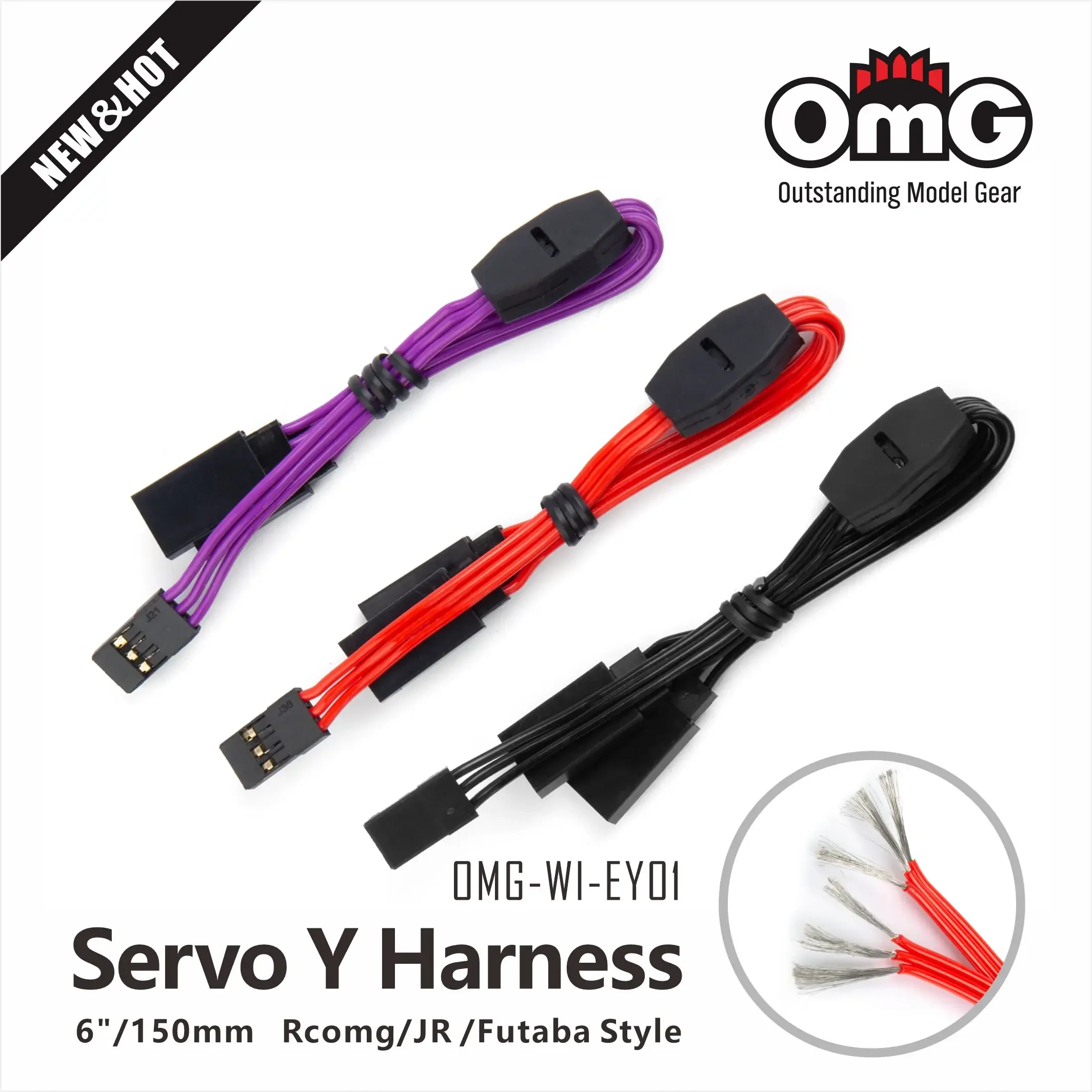 OmG 5 Pezzi Cavo di Prolunga Servo Y 6"/150MM 12"/300MM 39"/1M 60 Fili con Terminali Placcati Oro per Stile JR/Futaba