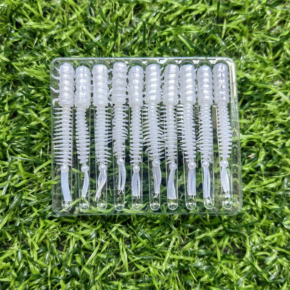 MUKUN Wurmköder, 10 Stück, Mini-Köder, 45 mm, 0,4 g, weicher Silikonköder, künstliche Larve-Gummi-Köder, Wobbler, Bass-Angelköder – Detail 12