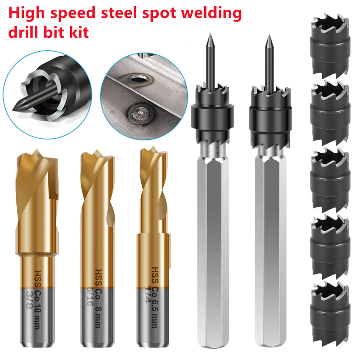 

12 шт., сверло для точечной сварки, съемник, двухсторонний твердосплавный наконечник, сепаратор из нержавеющей стали, панель кузова, припой, ремонт швов