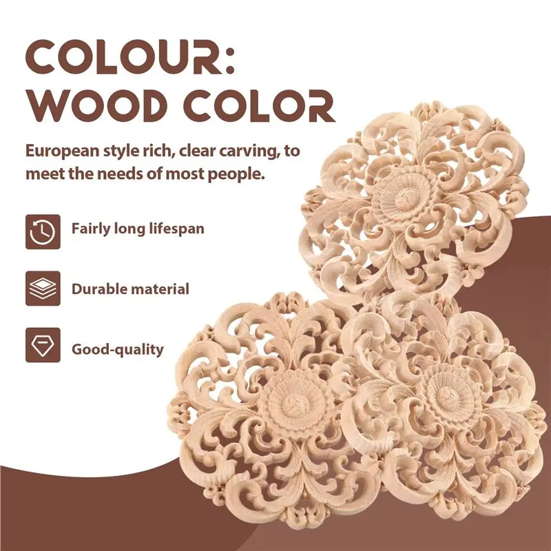 4Pcs Wooden Carved Onlay Applique Unpainted Wood Applique Vintage European Style Carved Decal For Furniture Decoration-AT36