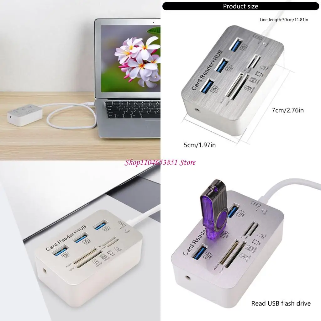 Multifunction USB3.0 Card Reader and Fast Speed Hubs Splitter for Data Access 