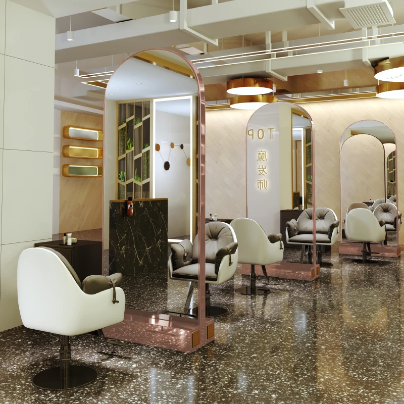 Modern hairdressing mirror table, single and double sided hair salon, hair salon, dedicated floor to floor full body mirror