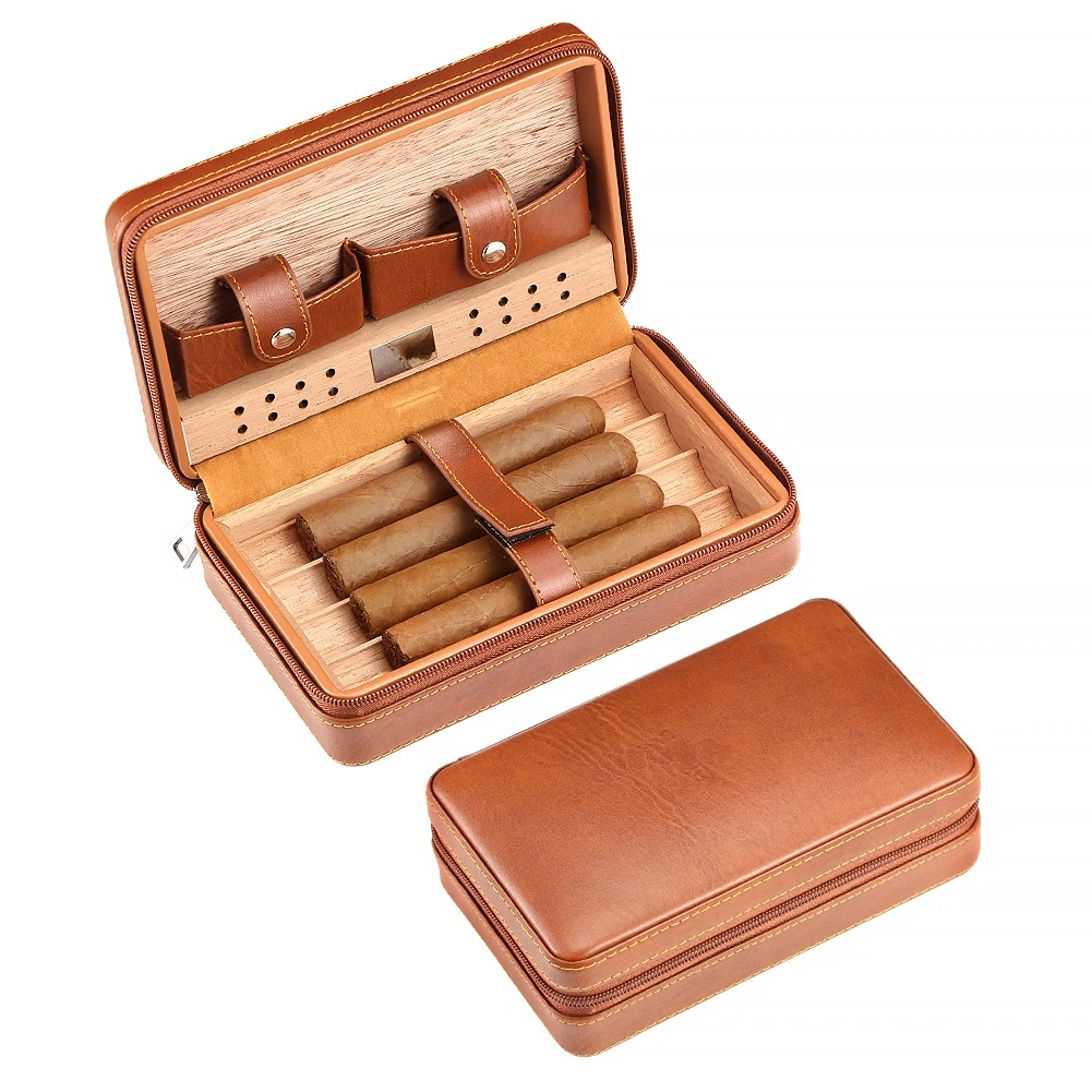 

GALINER Charuto Cedar Wood Cigar Humidor Box Travel Cigar Case Storage 4 Cigars Box Humidor Humidifier For Sigar