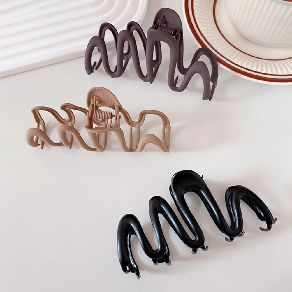 

3pcs Frosted Claw Clips Women Large Size Thick Hair Accessories Chocolate Black Lightweight Daily Stylish Wave Structure