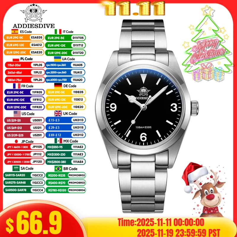 

ADDIESDIVE Top Brand Men's Luxury Stainless Steel Wristwatch Sapphire Glass Luminous 100m Waterproof Reloj Hombre Quartz Watches