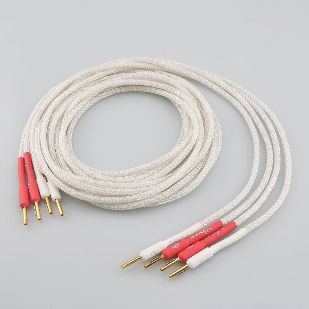 Pair 100% 16cores Pure Silver Soft Speaker Cable with Viborg Pure Copper Bnanana Plug HIFI Speaker Cable