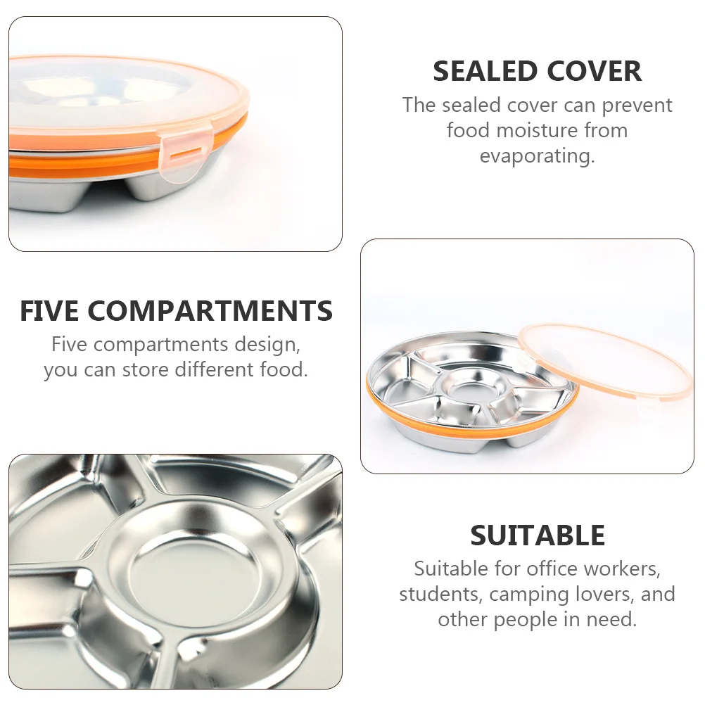 

1pc Stainless Steel 5 Compartment Food Container Sealed Lunch Box For Office School Camping Travel Meal Prep
