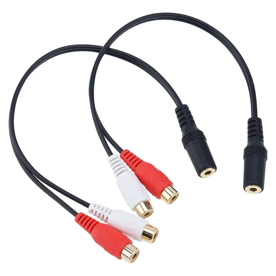 200pcs 27cm 3.5mm Audio Female Jack to Double Lotus 2 RCA Female Socket to Headphone 3.5 Y Stereo Adapter Cable