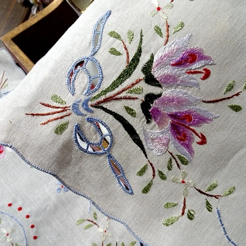 الرجعية الصناعة الثقيلة اليد المطرزة زر قفل الأزهار القوس غطاء من الكتان وشاح مربع 35 سنتيمتر #4