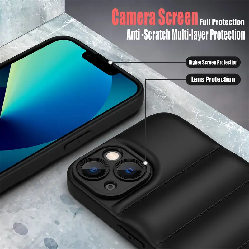 Fashion Brand Down Jacket Phone Case For iPhone 15 14 13 12 11 Pro Max X XS XR 7 8 Plus SE 2020 Puffer Case Soft Silicone Cover