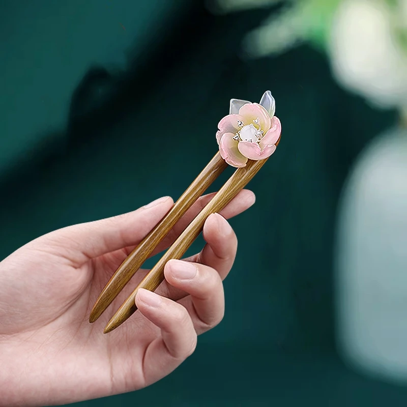 Chinese Wooden Hair Sticks Forks U Shaped Hairpins Clips Flower Headpiece for Women Girls Hair Bun Maker Retro Fashion Hairclips