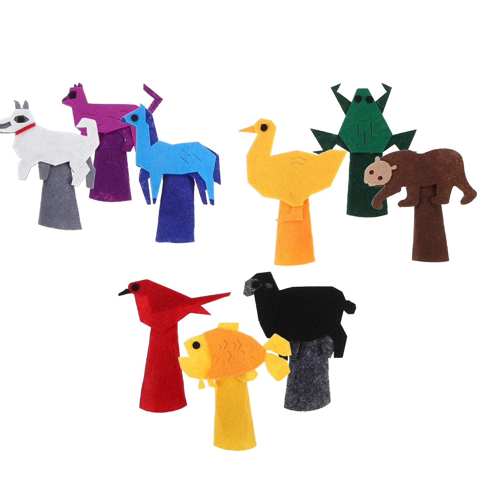 Marionnettes à main en feutre d'animaux de dessin animé, ensemble de marionnettes à doigt souples pour enfants, jeu de rôle de conte et apprentissage de la famille, 9 pièces