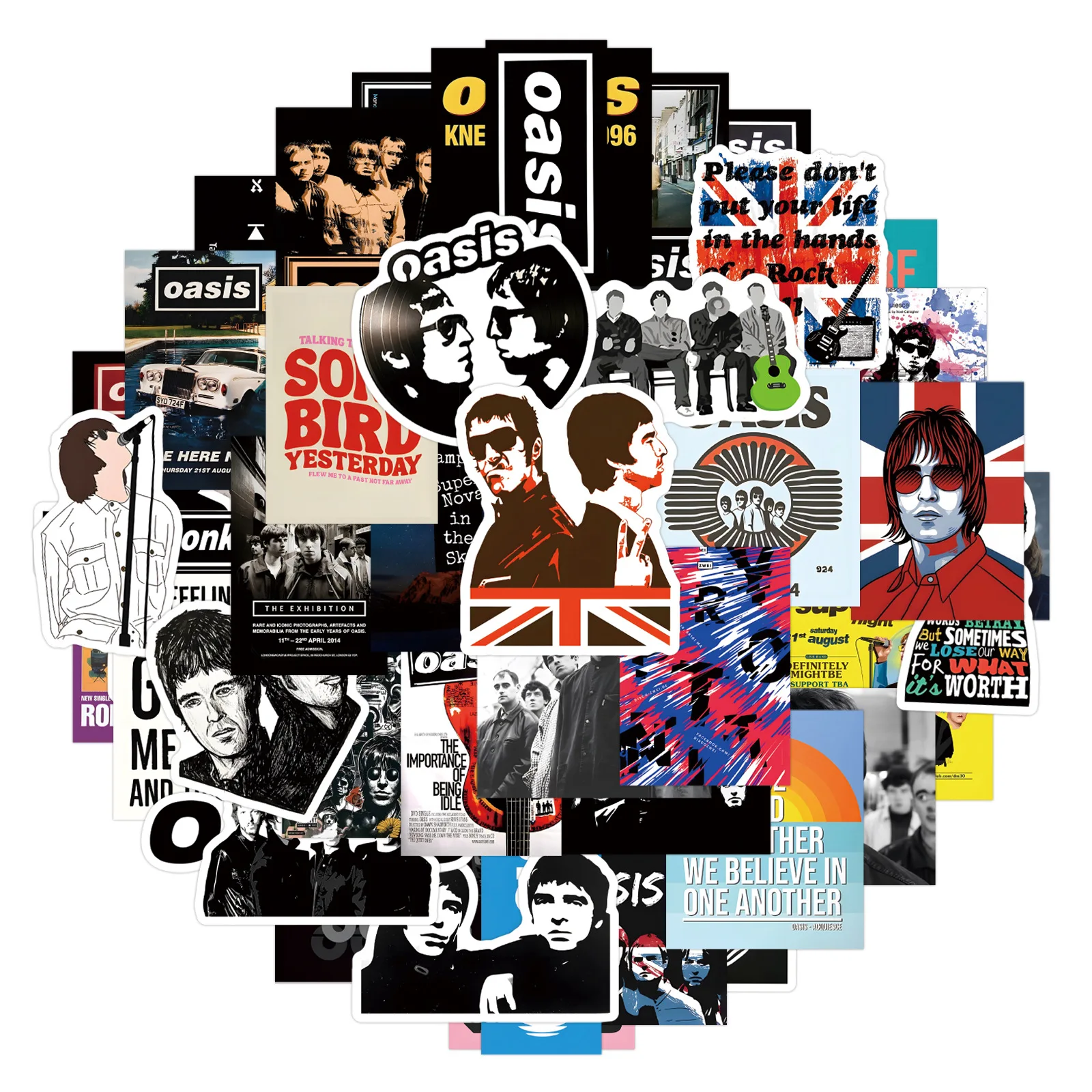 50PCS Britische Rock Band Oasis Aufkleber Auto Motorrad Reise Gepäck Gitarre Kühlschrank Laptop DIY Lustige Graffiti Aufkleber Geschenk