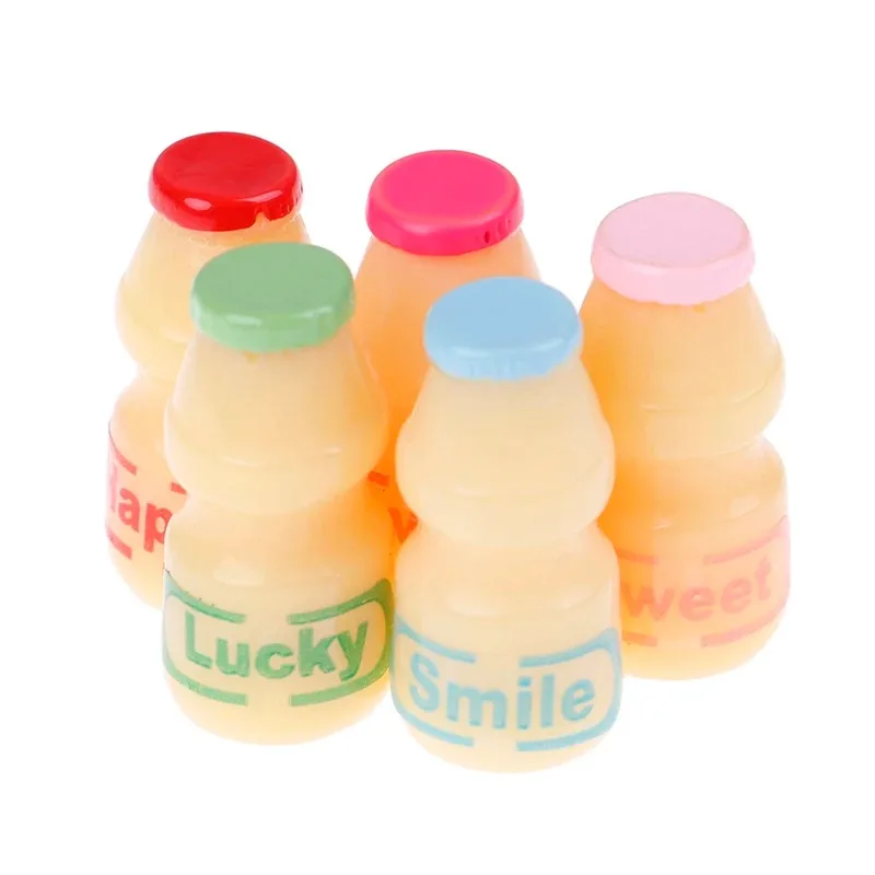 Casa de muñecas en miniatura, comida, leche, bebidas, botella de yogur, comida de imitación, juguete para niños, accesorios para casa de muñecas, 5 uds.